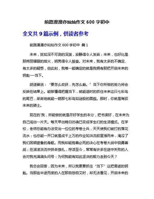前路漫漫亦灿灿作文600字初中