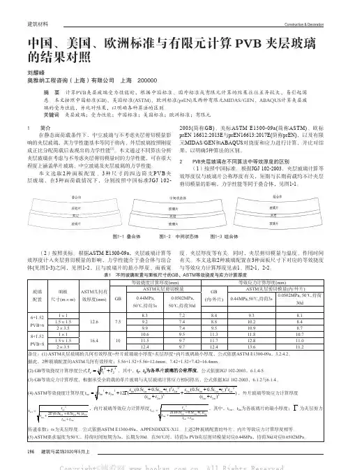 中国、美国、欧洲标准与有限元计算PVB夹层玻璃的结果对照