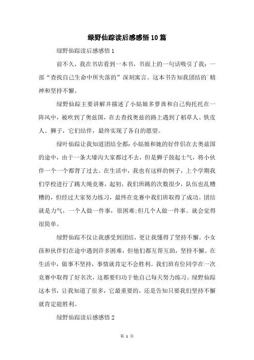 绿野仙踪读后感感悟10篇