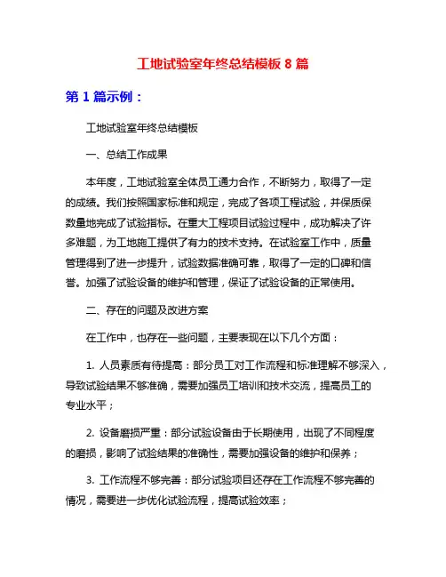 工地试验室年终总结模板8篇