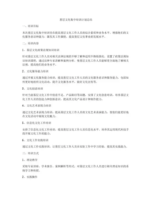 基层文化集中培训计划总结