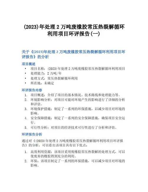 (2023)年处理2万吨废橡胶常压热裂解循环利用项目环评报告(一)