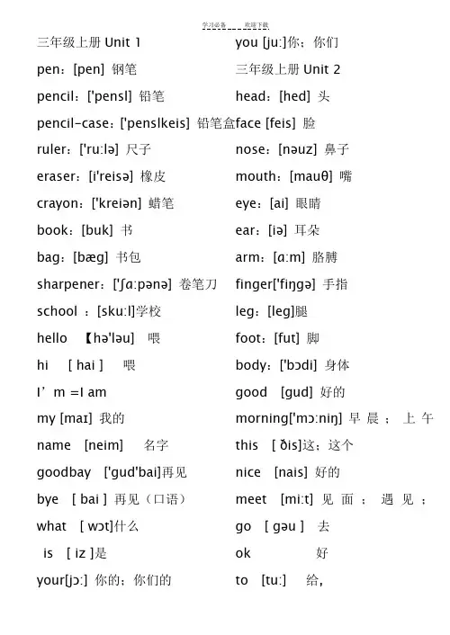 人教版PEP小学英语单词表(带音标)