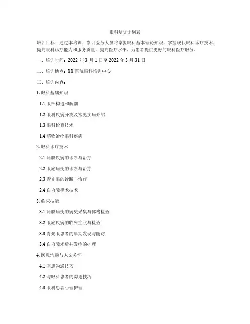 眼科培训计划表