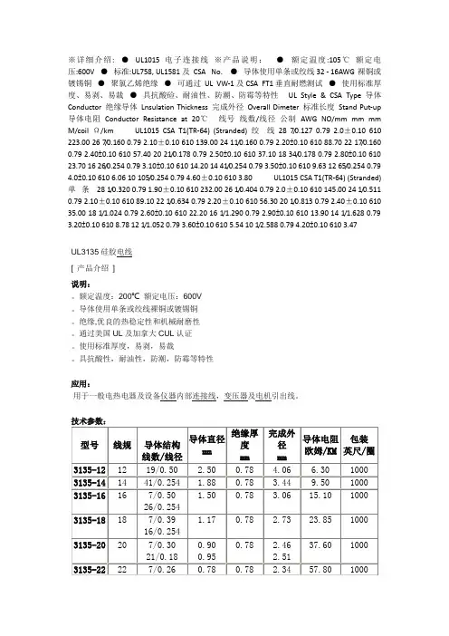 UL1015 3135电子线详细介绍
