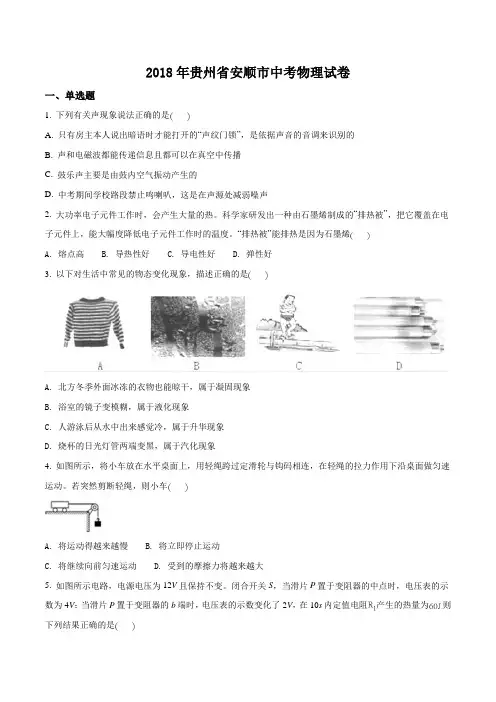 贵州省安顺市2018年中考物理试题(原卷版)