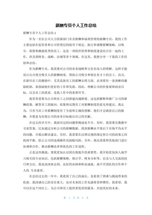 薪酬专员个人工作总结