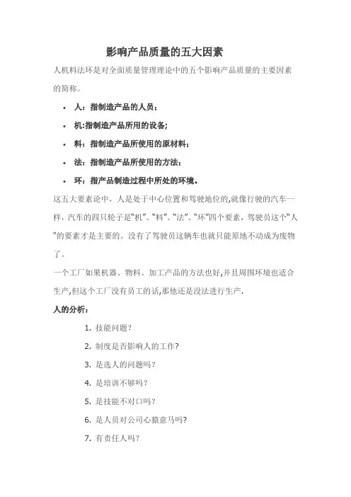 影响产品质量的五大因素