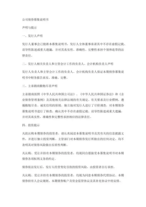 公司债券募集说明书实用版
