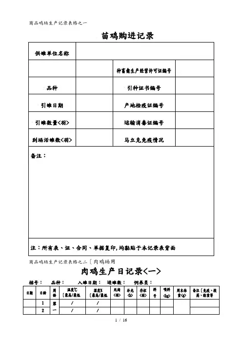 商品鸡场生产记录表格模板