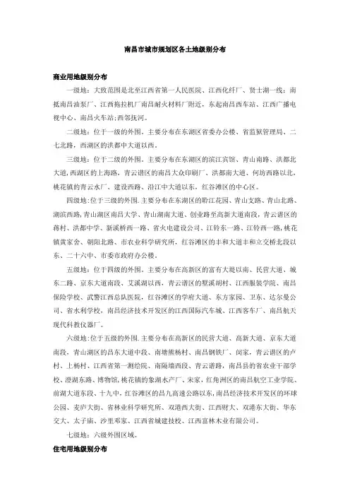 南昌市城市规划区各土地级别分布