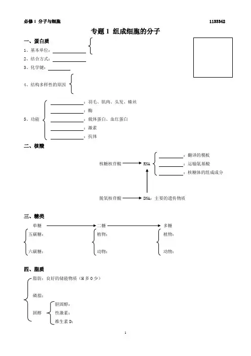 2022届高三一轮复习生物：01组成细胞的分子学案