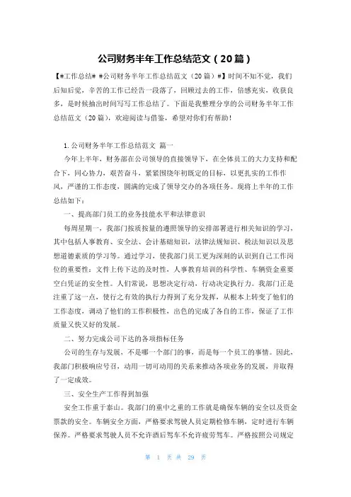 公司财务半年工作总结范文(20篇)