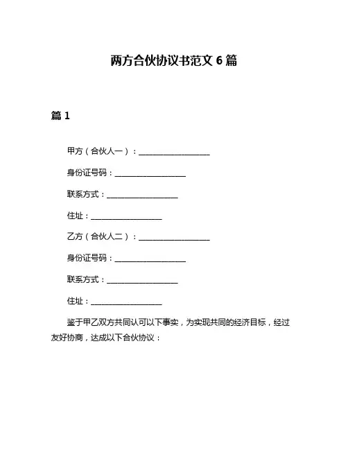 两方合伙协议书范文6篇