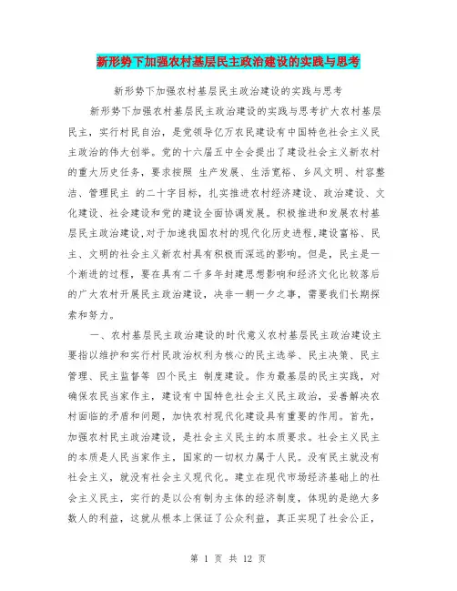 新形势下加强农村基层民主政治建设的实践与思考