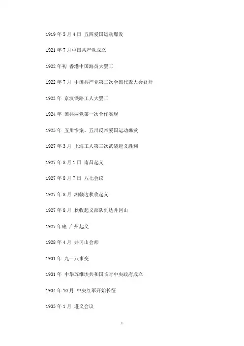 党史的重大历史事件列表(最新)