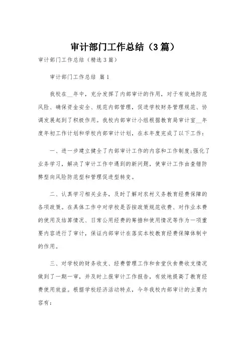 审计部门工作总结(3篇)