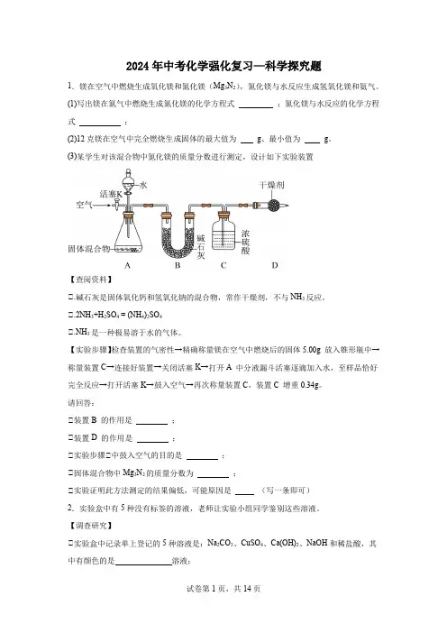 2024年中考化学强化复习科学探究题