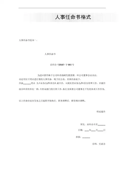 公司人事任命书格式_