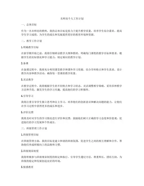 名师坊个人工作计划