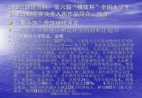 附：第六届_“挑战杯”全国大学生创业计划竞赛获奖作品简介(部分)