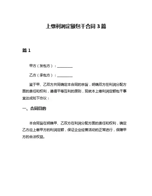 上缴利润定额包干合同3篇