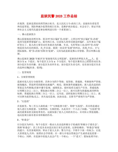 监狱民警2023工作总结
