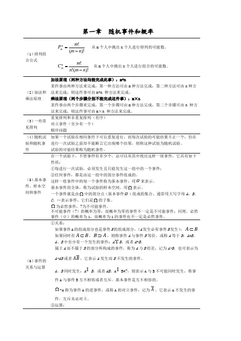 概率统计公式大全复习重点汇总