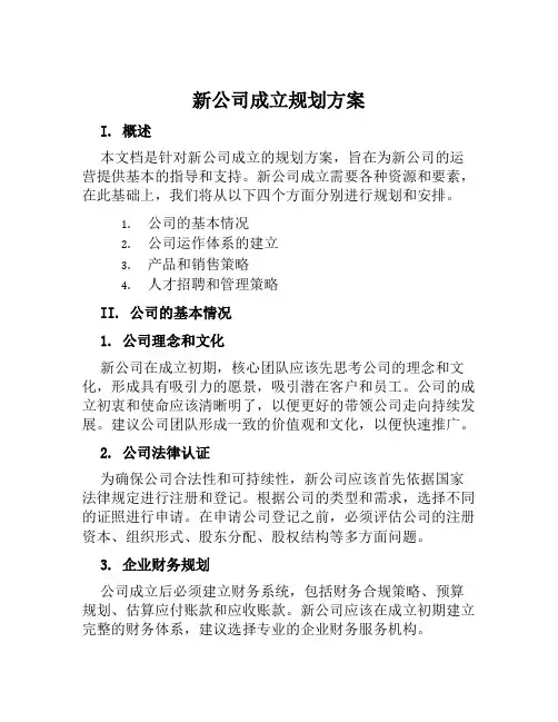 新公司成立规划方案范文