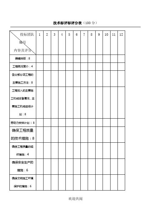 技术经验标评标评分表格范本