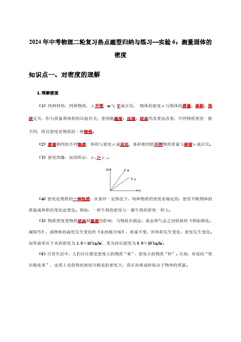 2024年中考物理二轮复习热点题型归纳与练习—实验6：测量固体的密度
