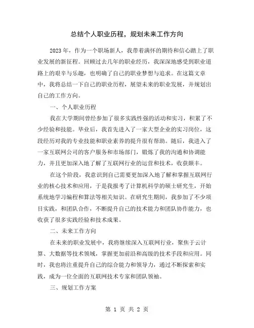 总结个人职业历程,规划未来工作方向