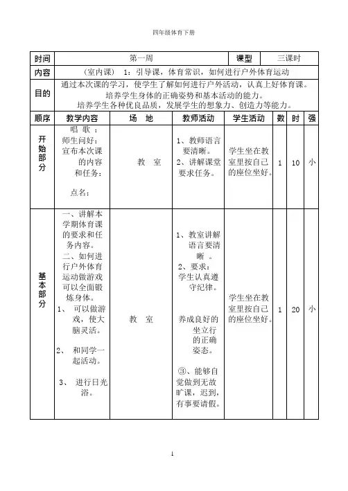(完整版)小学四年级下册体育教案(全册),推荐文档