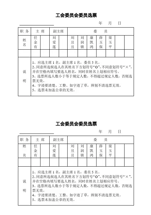 工会委员会委员选票
