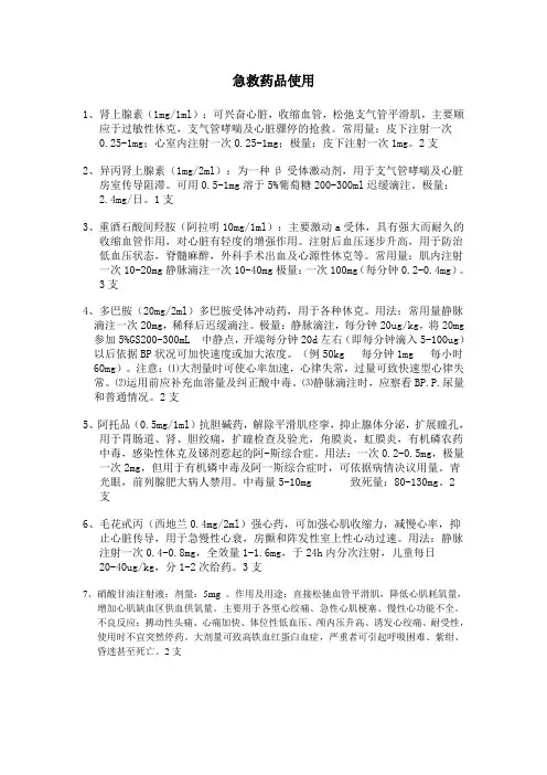 急救药品目录使用