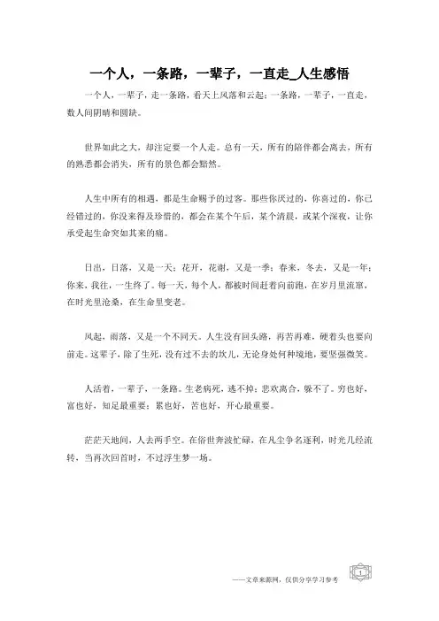 一个人,一条路,一辈子,一直走_人生感悟