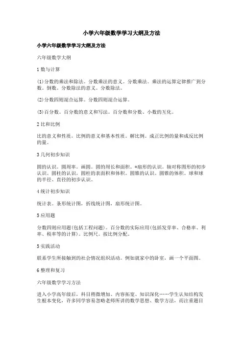 小学六年级数学学习大纲及方法