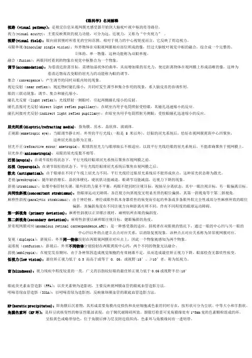 眼科学 名解