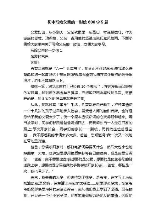 初中写给父亲的一封信600字5篇