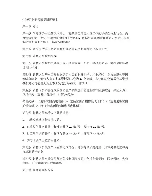 生物药业销售薪资制度范本