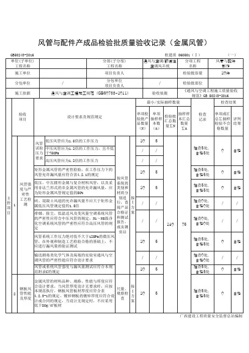 风管与配件产成品检验批质量验收记录(金属风管)