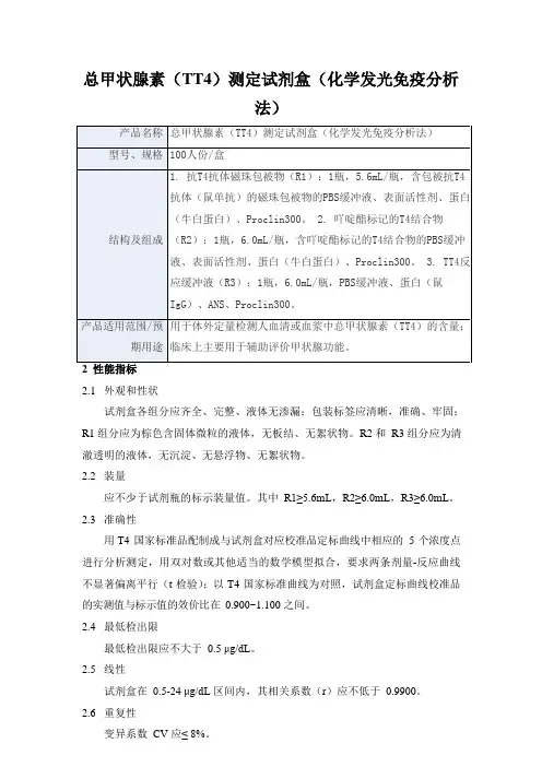 总甲状腺素(TT4)测定试剂盒(化学发光免疫分析法)产品技术要求kr