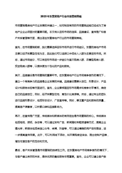 2023年东营房地产行业市场营销策略