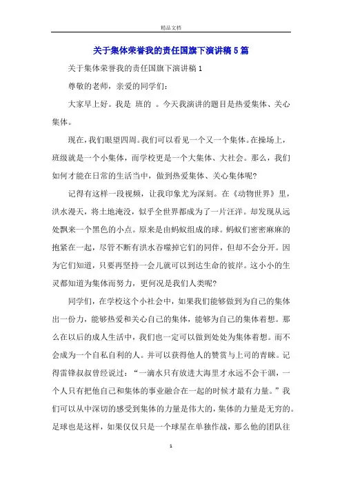 关于集体荣誉我的责任国旗下演讲稿5篇