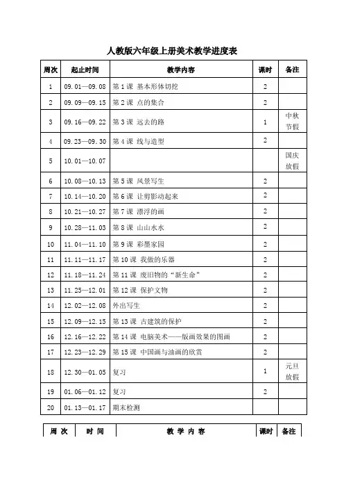 人教版六年级上册美术教学进度表