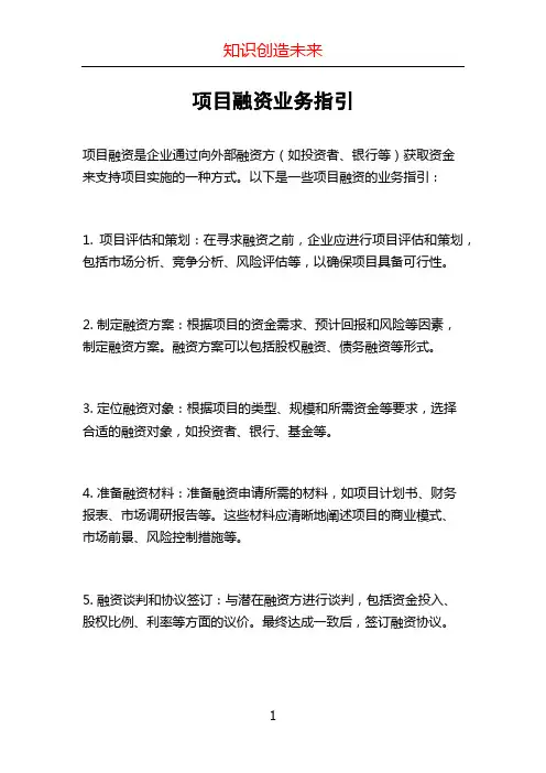 项目融资业务指引