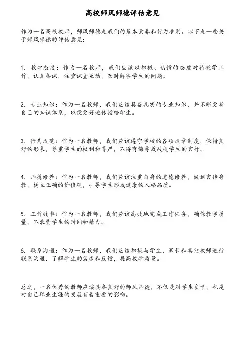 高校师风师德评估意见