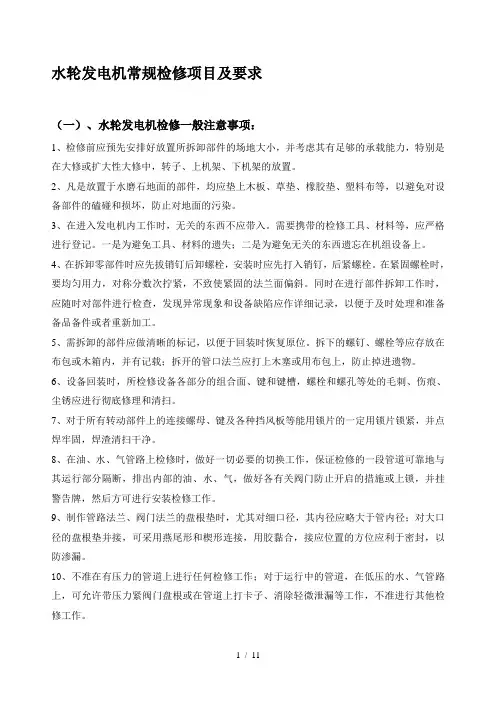 水轮发电机常规检修检查项目