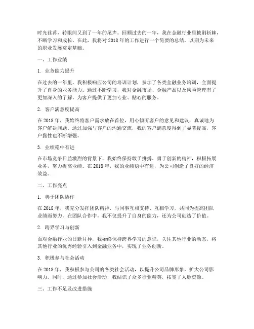18年金融类个人工作总结