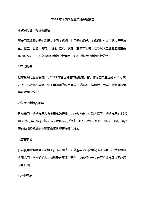 2023年不锈钢行业市场分析报告
